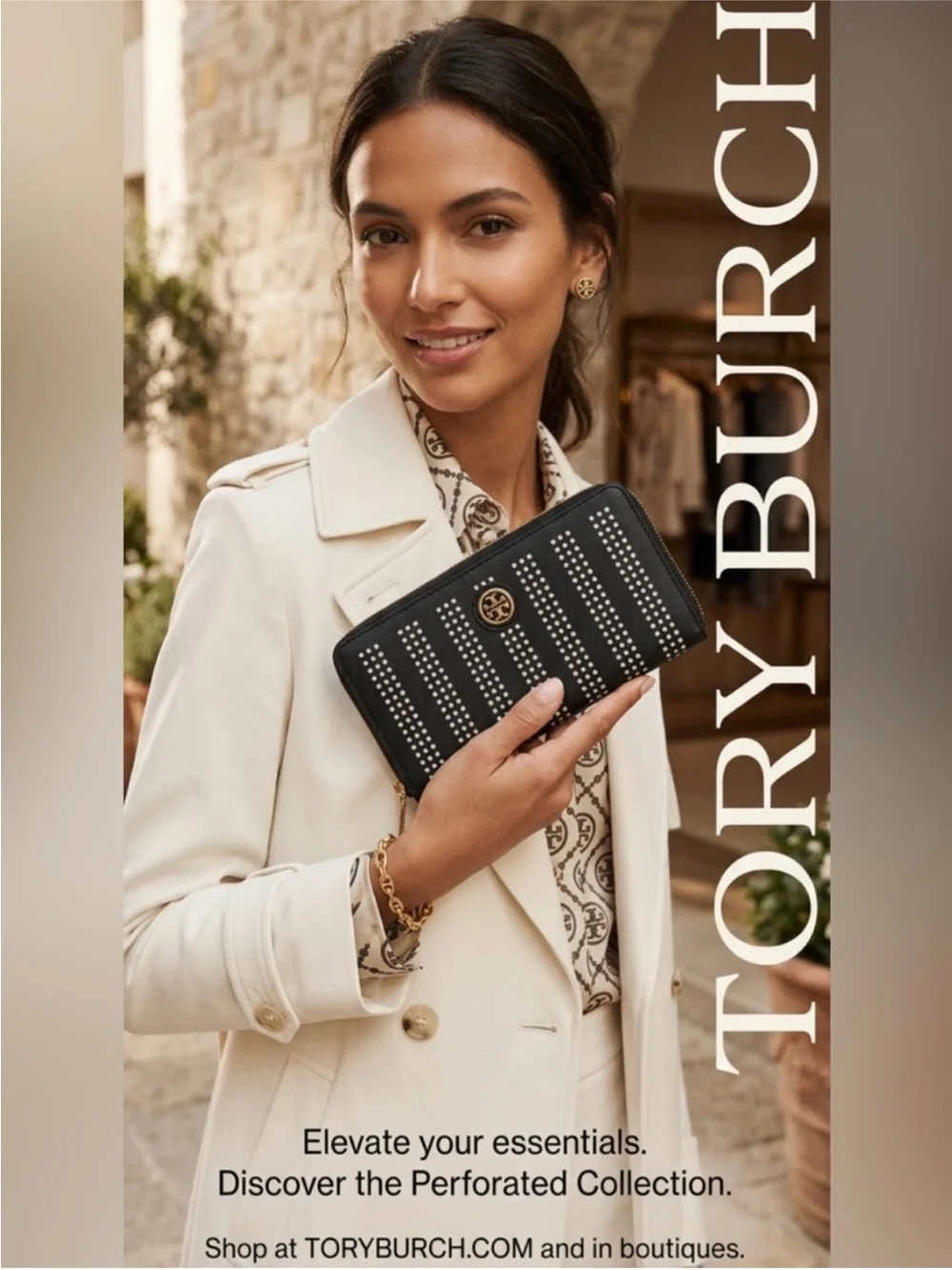 Like New ~ Tory Burch Black Zip-Around Wallet with Studded Grid
